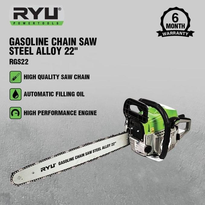 RYU GASOLINE CHAIN SAW STEEL ALLOY 22" - MESIN POTONG KAYU - SENSO