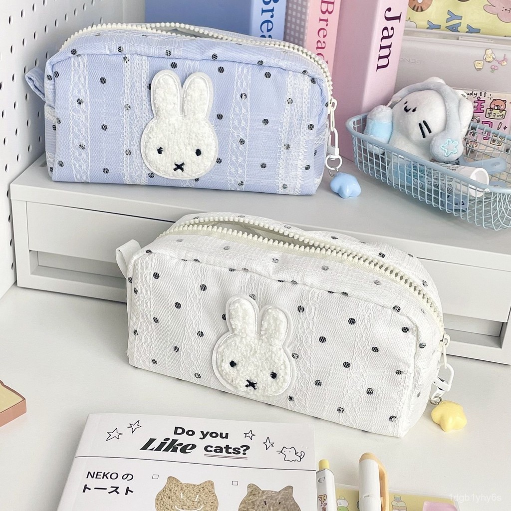 

New Japanese Style Polka Dot Miffy Rabbit Pencil Case ins High Appearance Cute Large Capacity Student Stationery Storage Bag Hot Sale LATH
