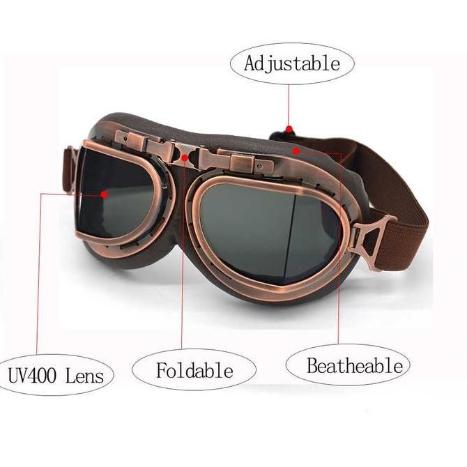 Kacamata Motor Lipat Classic Vintage Aviator Goggles Pilot Style murah