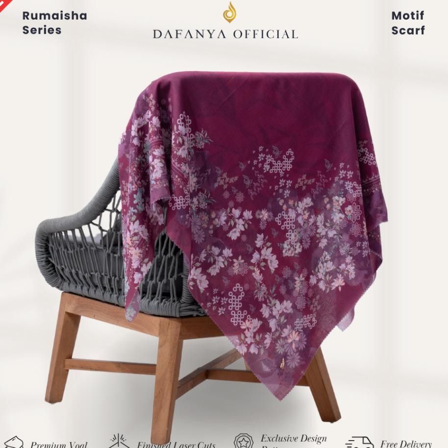 Rumaisha Series Jilbab Motif L Kerudung Segi Empat Hijab Scarf Bahan Voal Laser Cut