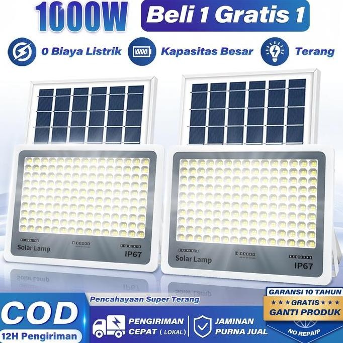 Beli 1 Gratis 1Lampu Tenaga Surya Outdoor Otomatis Surya Taman 24 Jam Led 1000 Watt Besar Panel Lamp
