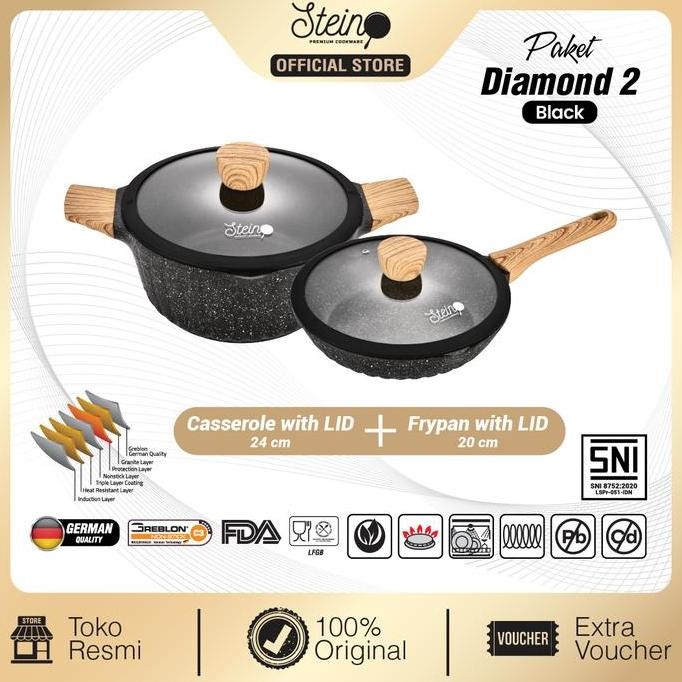 Stein Cookware Paket Diamond 2 Mini | Set Panci Wajan (Casserole 24Cm + Frypan20Cm)