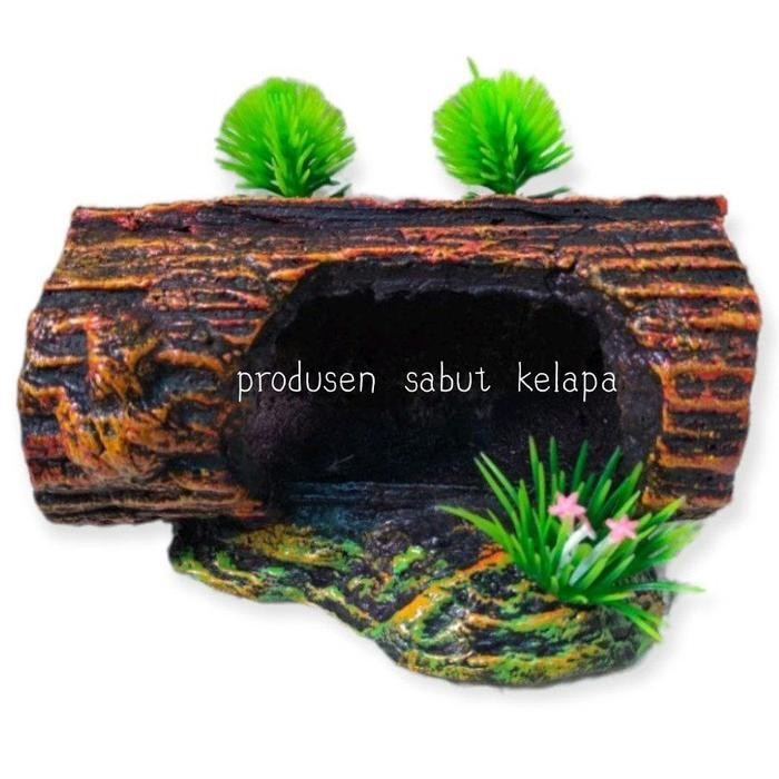RAS HIASAN AQUARIUM RUMAH IKAN POKOL KAYU BOLONG HIASAN