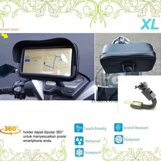 Holder HP Motor Spion Waterproof + Kanopi Bracket FULL METAL Size XL