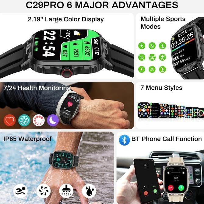 Ray Vasi C29 Smartwatch Pria | 2.19 Ultra Large Screen | Metal Hard Case | Bluetooth Call | Outdoor 