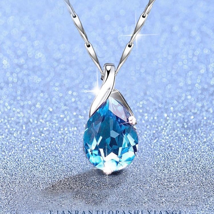 Kalung Kristal Topaz Aquamarine Liontin Tetes Air Batu Permata