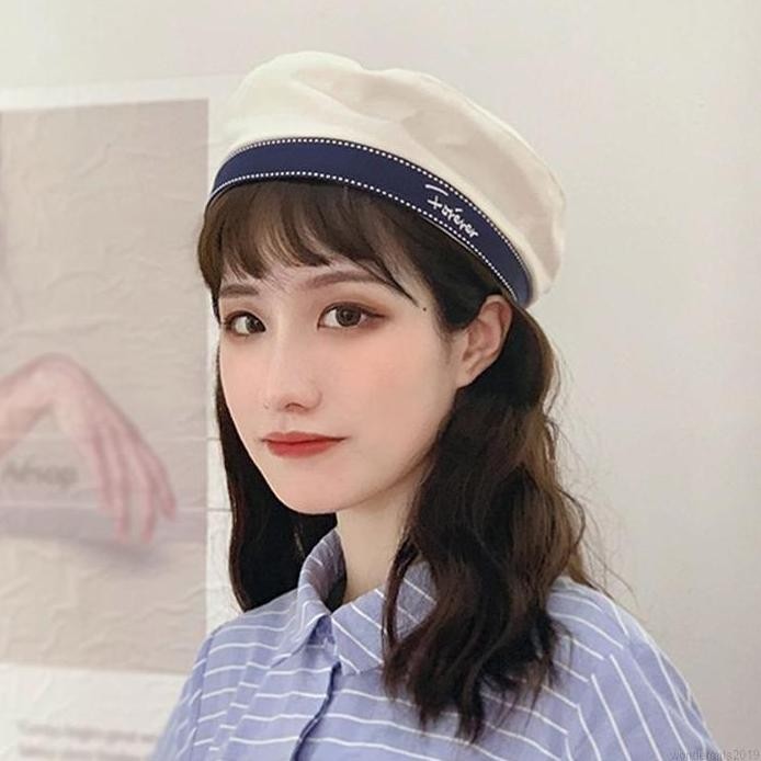 Topi fashion wanita sailor baret pelaut putih