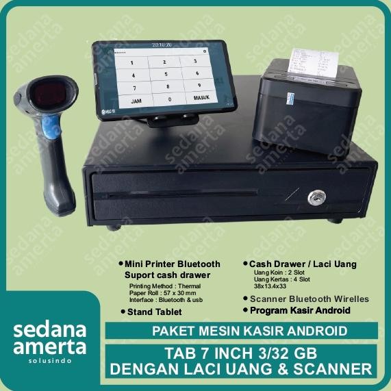 Paket Mesin Kasir Android POS Tablet/Tab 7 Inch 3/32GB - PAKET LENGKAP : Tab, Laci Uang/Cash drawer,