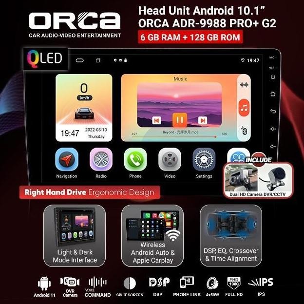 // Headunit Android Auto Carplay 9 Inch Orca Adr-9988 Pro+ Plus Dvr //