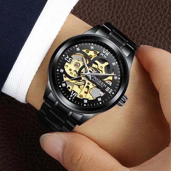 FNGEEN 6018 Otomatis Jam Tangan Pria Anti Air Luxury Stainless Steel Original Mekanis Waterproof Wat