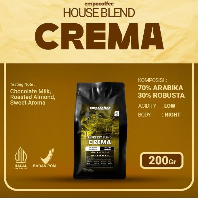 

Kopi Crema Espresso House Blend Coffee Bean Coffe Minuman Kekinian 200 Gram JS