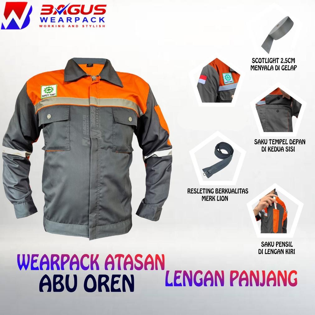 Wearpack Safety / Kemeja Safety / Baju Safety Lengan Panjang / Baju Proyek Keren / Baju Kerja Pria P