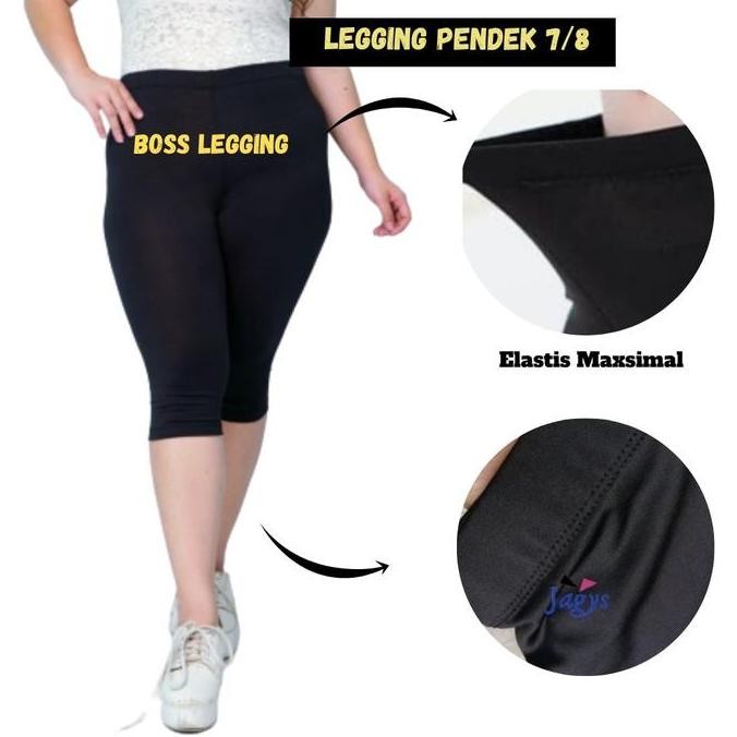 Df266>> Legging Pendek 7/8 Wanita Dewasa Bahan Spandex Jersey Licin Elastis Polos Standart Bigsize S