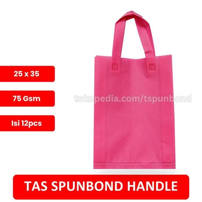 

Top Tas Hls / Tas Handle Spunbond Ukuran 25X35 Lusinan - Warna Pink