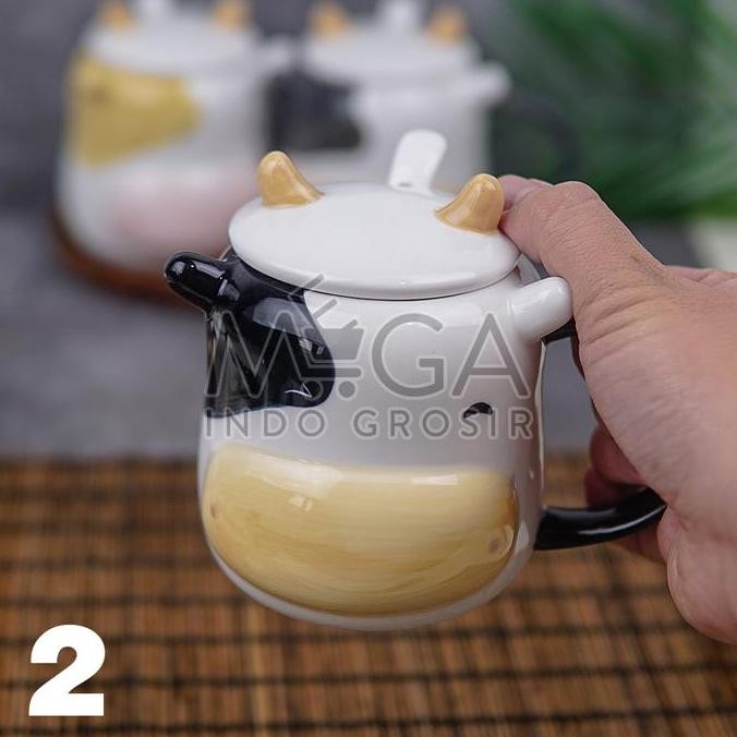 Mug Keramik Sapi Cow Sendok Gelas Ceramic Minum Kopi Teh Premium Impor