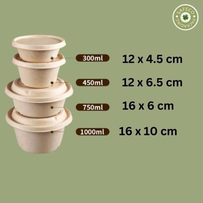 Bagasse Safeco Bowl 750 ML Brown Kraft Paper Bowl Mangkok Kertas Kraft