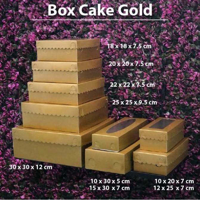 (Depok) Dus Emas 12 x 25 x 7 cm dengan Mika - Box Kue - Gold Cake Box