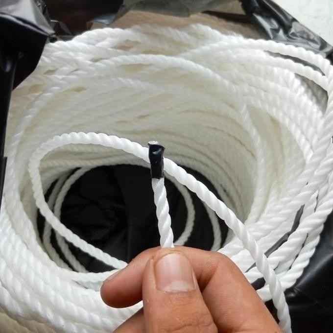 TERBARU tali tambang nilon plastik putih 5mm 1roll (-+200m)