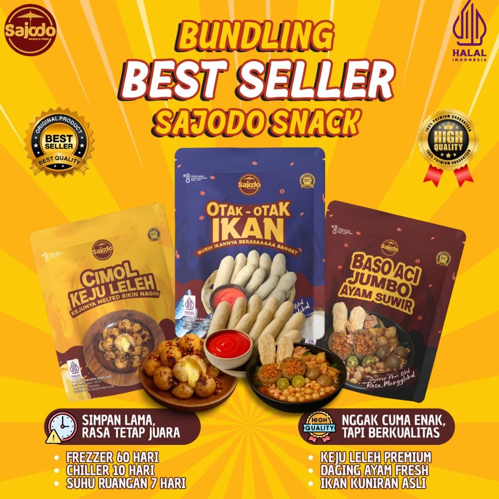 

READY STOK [Paling Murah] PAKET BEST SELLER BASO ACI JUMBO, CIMOL KEJU LELEH, OTAK - OTAK IKAN Sajodo Snack & Food Siap kirim