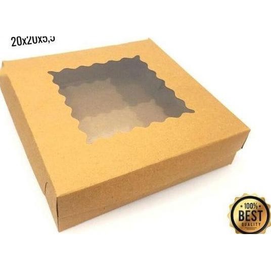 20x20x5 Dus Kraft Mika Gelombang Laminasi Cake Brownies Box Jendela