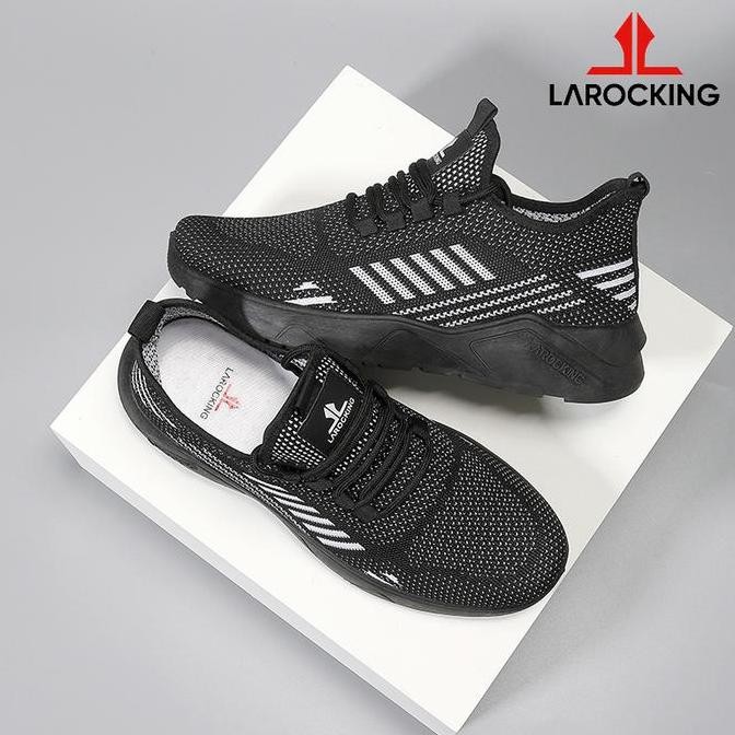 Larocking - Owen Hitam Polos Abu Tua | Sepatu Running Gym Shoes Sport Outdoor