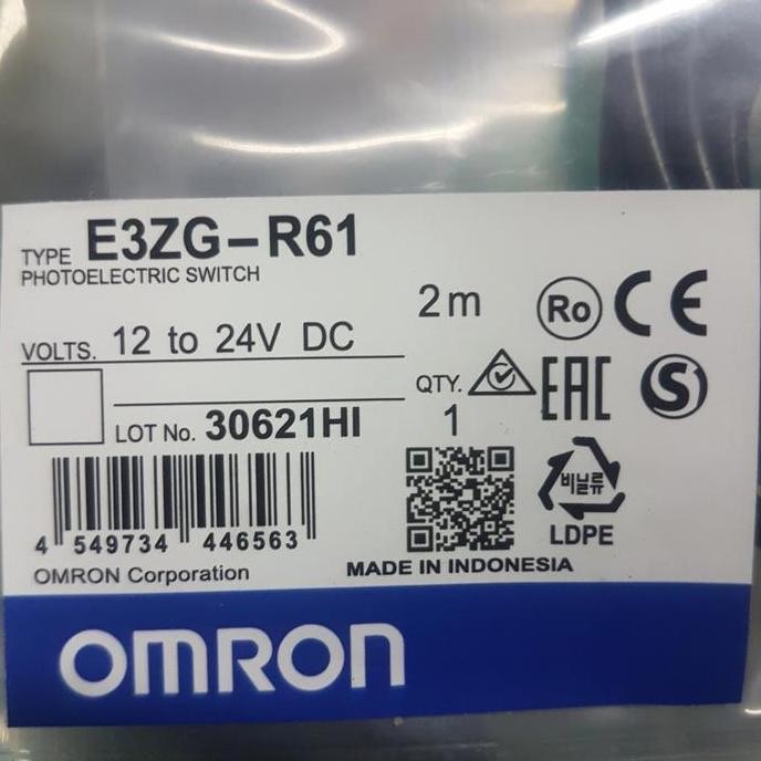Terbaik Omron Photoelectric Sensor E3Zg-R61 Original Garansi 1 Bulan 12-24V Dc 2M Lot No 30621Hi Mad