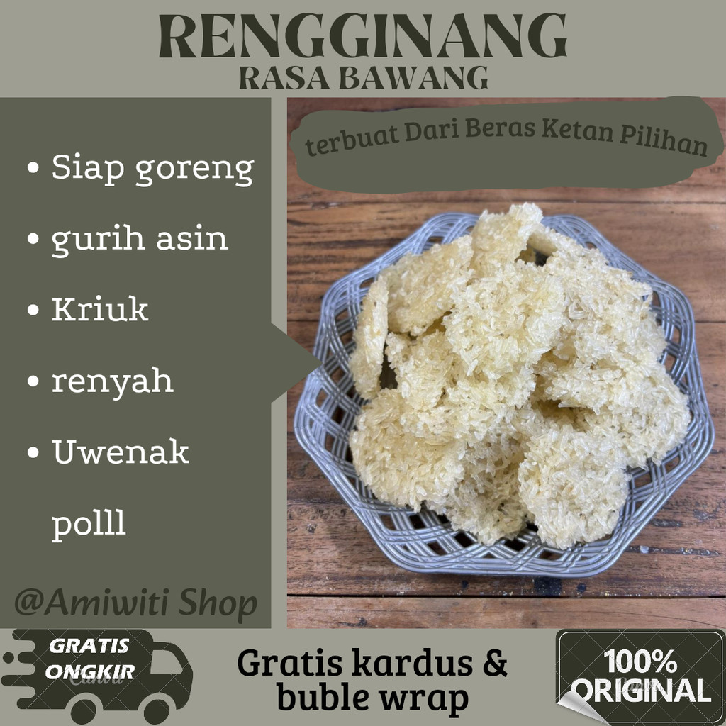 Rengginang Mentah Krecek Siap Goreng Ketan Asli Rasa Original Bawang Terasi Manis Mini Warna Warni