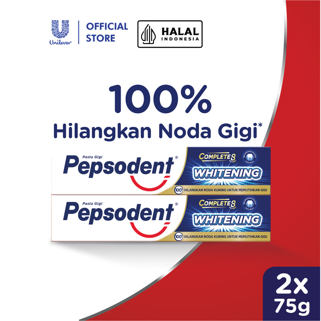 Pepsodent Complete 8 Plus Whitening 75g Twinpack (Isi 2)
