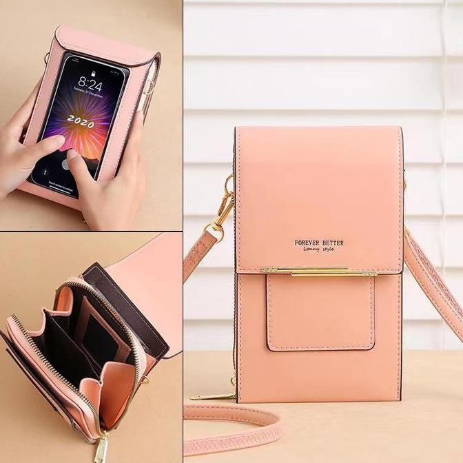 DB100 }} Tas Selempang Kulit Wanita Layar Sentuh Dompet Hp Touch Screen Tas Hp