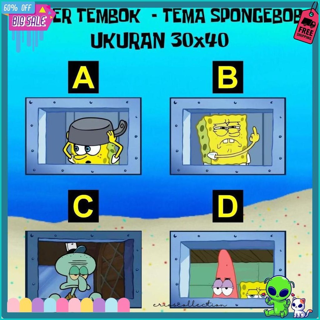 Cod Poster Jendela Krusty Krab - Stiker Tembok Kamar - Stiker Spongebob