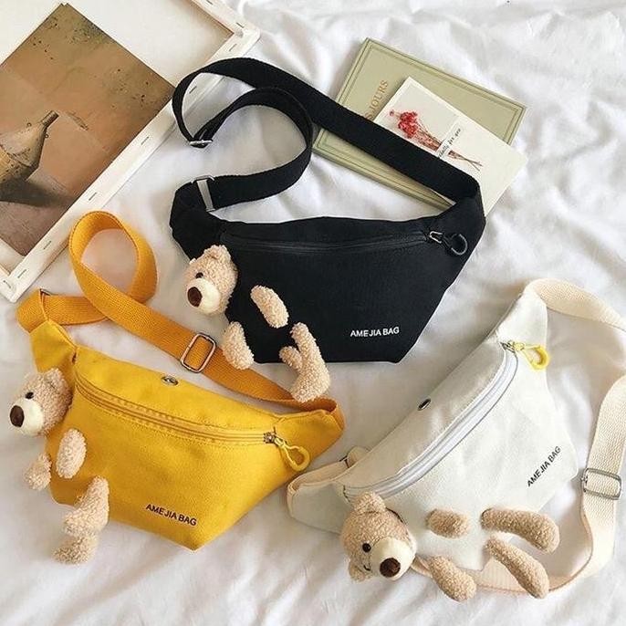 DB176 }} BAO004 Tas Samping Wanita Tas Pinggang Waistbag Import Korea Desain Boneka Beruang Lucu Tas