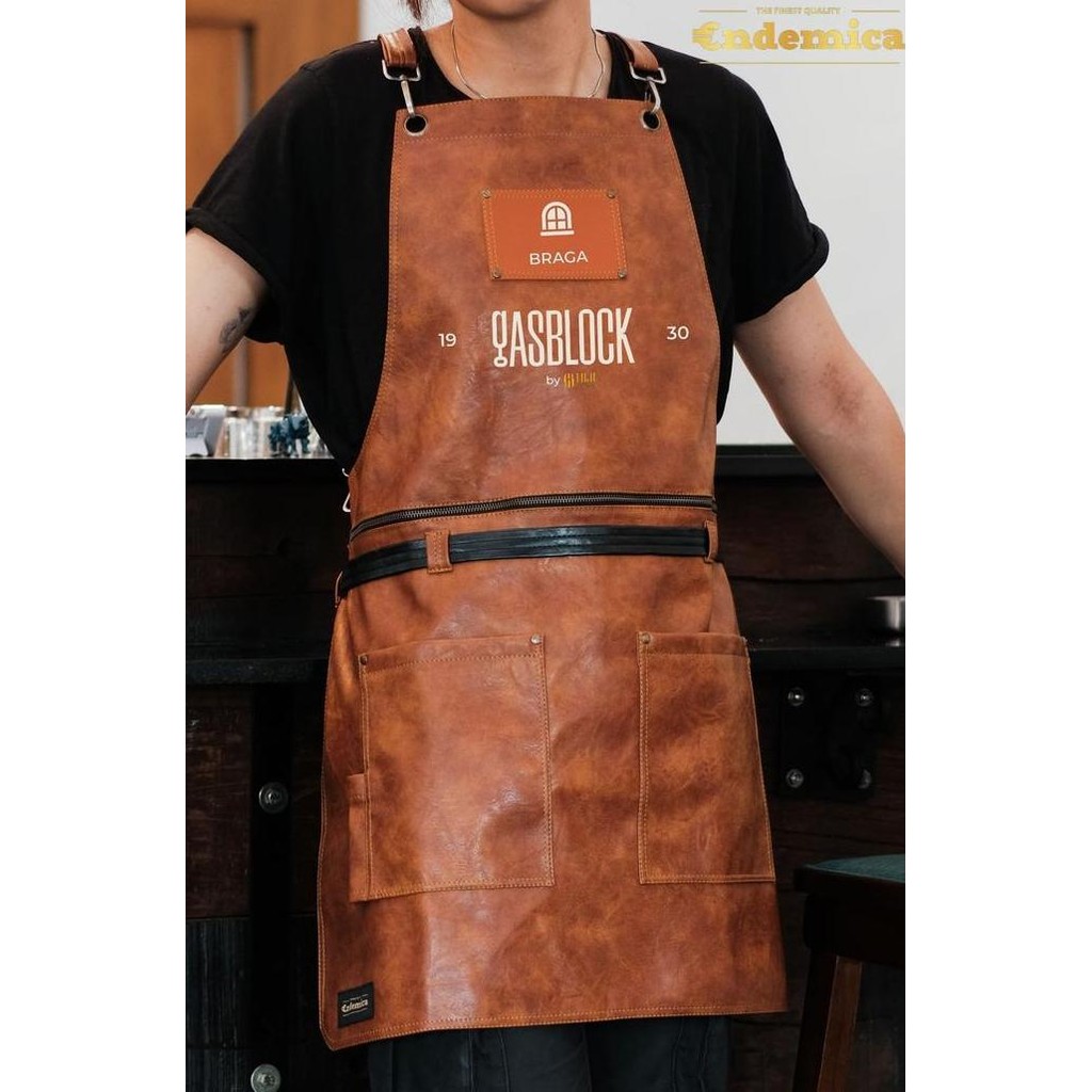 PROMO Apron/celemek full Kulit premium sintetis X strap plus bordir