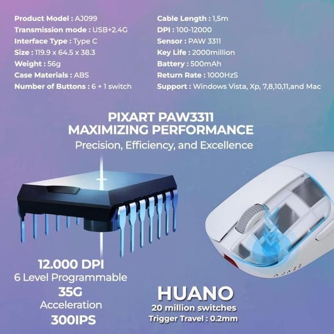 Ajazz AJ099 / AJ-099 Ultra Lightweight Dual Mode Gaming Mouse