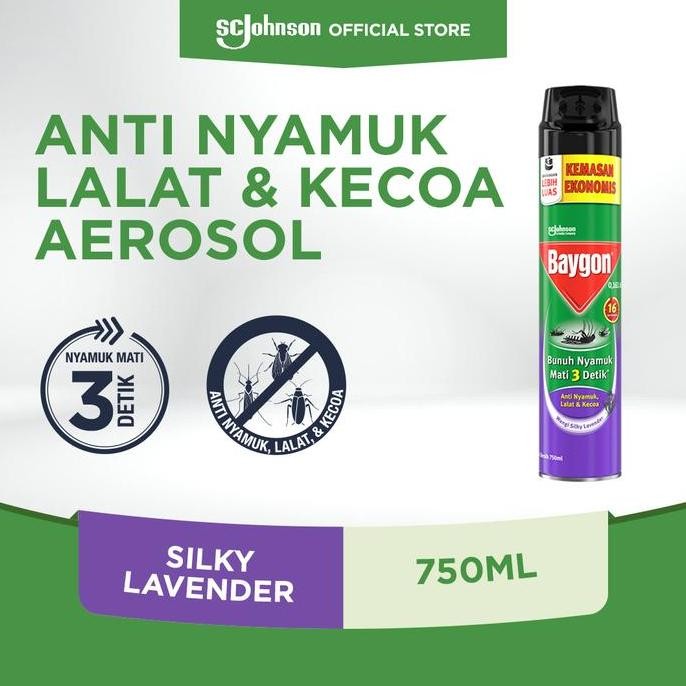 Baygon Aerosol - Obat Anti Nyamuk Semprot Silky Lavender 750Ml