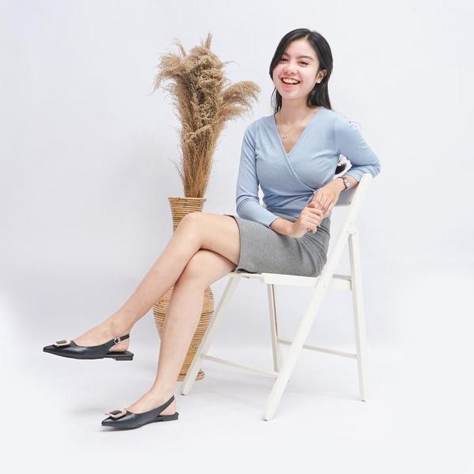 DR162>> Kalea Black Flatshoes | sepatu flat wanita kekinian bling-bling warna hitam terbaru official