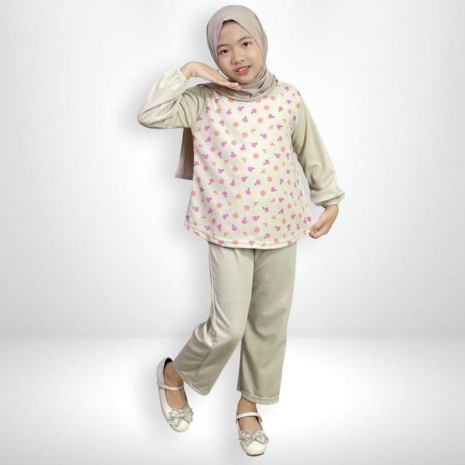 Setelan Celana One Set Anak Floren 858 Bahan Knit Japan Motif Bunga Allshop
