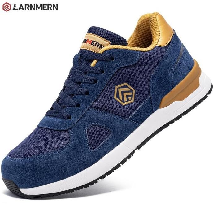 LARNMERN Safety Shoes Mens Sneakers Steel Toe Construction AntiStatic Work Shoes Pria L9096 Navy Hit