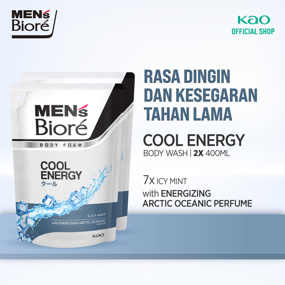 Men's Biore Body Foam Sabun Mandi Cair Pria Cool Energy 400 ml Pouch Twinpack