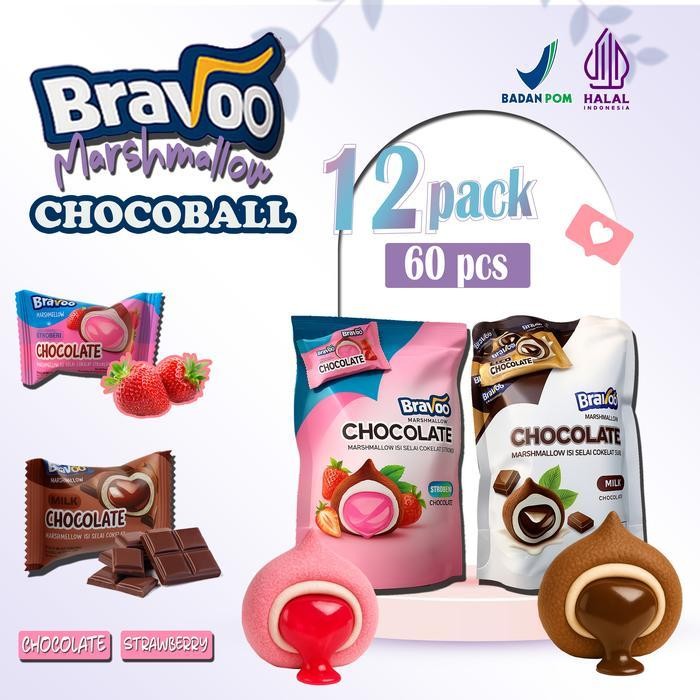 

New! Bravoo Choco Ball Marshmellow 12 Pack Isi 60Pcs Halal Bpom Marshmellow Isi Slay Stroberry Dan Choklat Premium Jajanan Sd Murah Harga Grosir