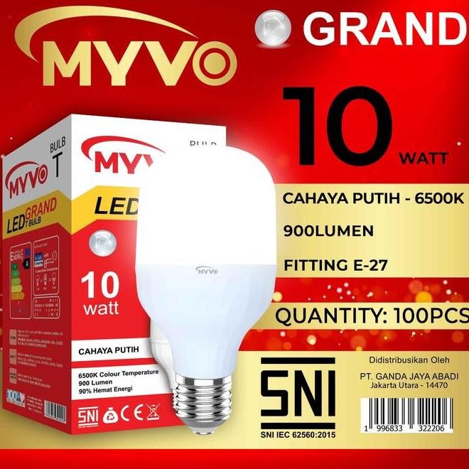 PROMO MYVO GRAND LAMPU LED T BULB 10W 10 WATT CAHAYA PUTIH SNI GARANSI 2 THN (LISTRIK LAMPU RUMAH TA
