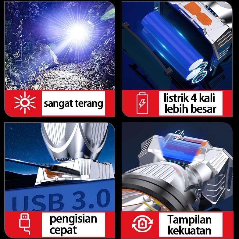 Premium Super Terang Outdoor Anti Air Waterproof Zoom 300 Watt & Led Headlamp 1000 Jam Senter Kepala