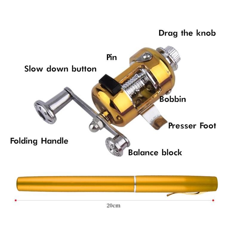 Cod Mini Fishing Rod Pena Pen Fishing Rod Paket Satu Set Joran Pen Alat Pancing Pulpen Casting Spinn