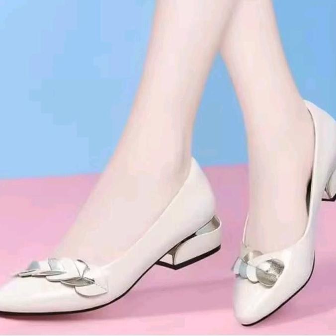 DF294>> Sepatu hills pendek 2cm fennel variasi love jahit (BS 05) Hak Pendek (1-3 cm)