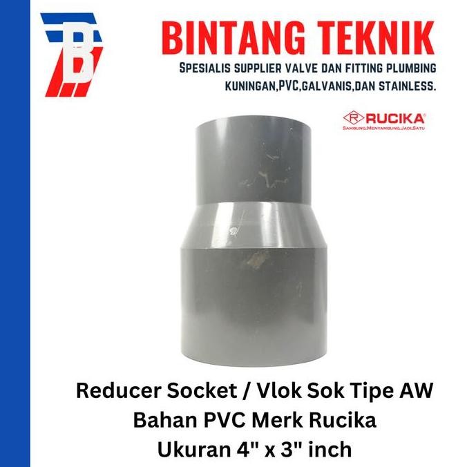 Reducer Sok / Vlok Sok 4" X 3" PVC Rucika AW