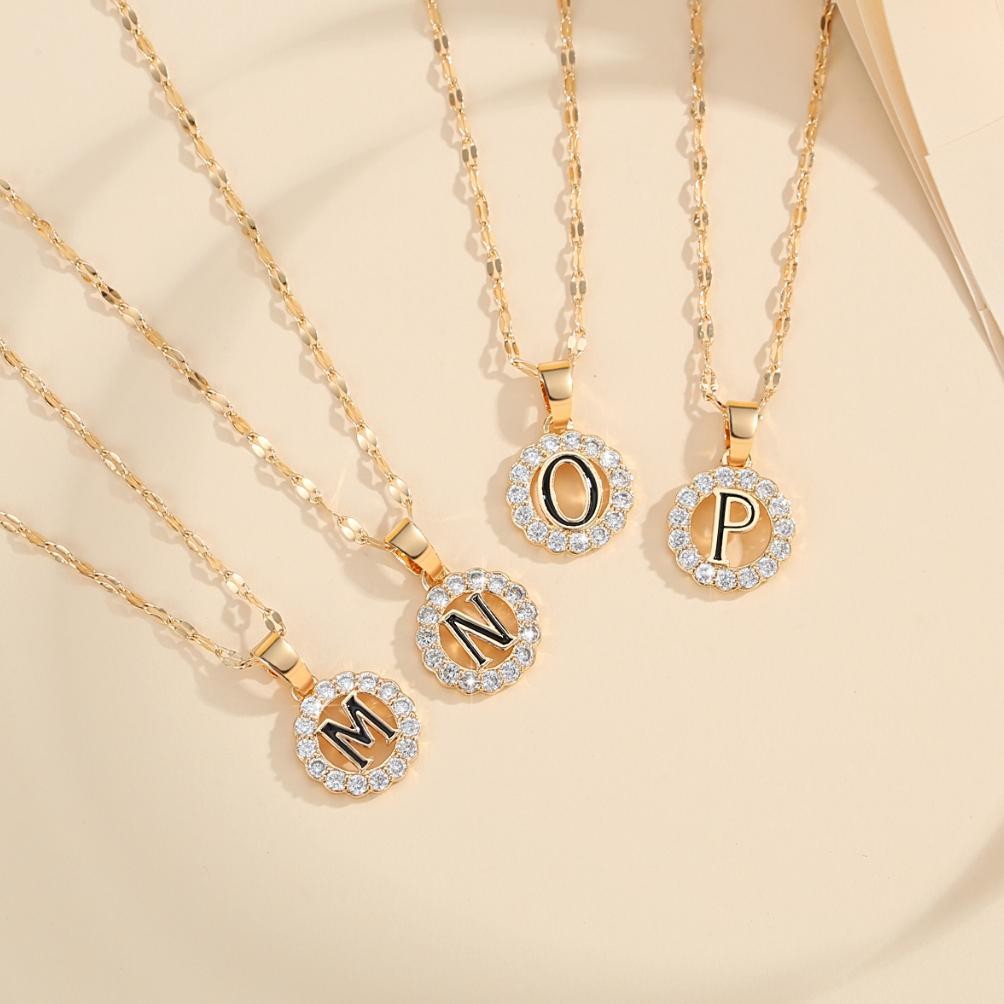 Eelic Lanmi Jewelry Kalung Titanium Huruf Wanita Anti Karat Lapis Emas Perhiasan Luntur Rose Gold Hu