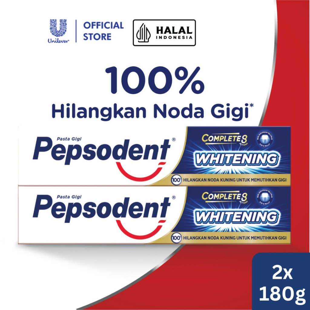 Pepsodent Toothpaste Pasta Gigi Complete 8 Plus Whitening 180 g x2