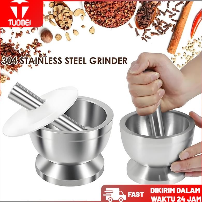 Cobek Stainless/ ulekan Stainless / Tumbukan Bumbu Dapur Dengan Tutup /Mortar Pestle Tumbukan Bumbu 