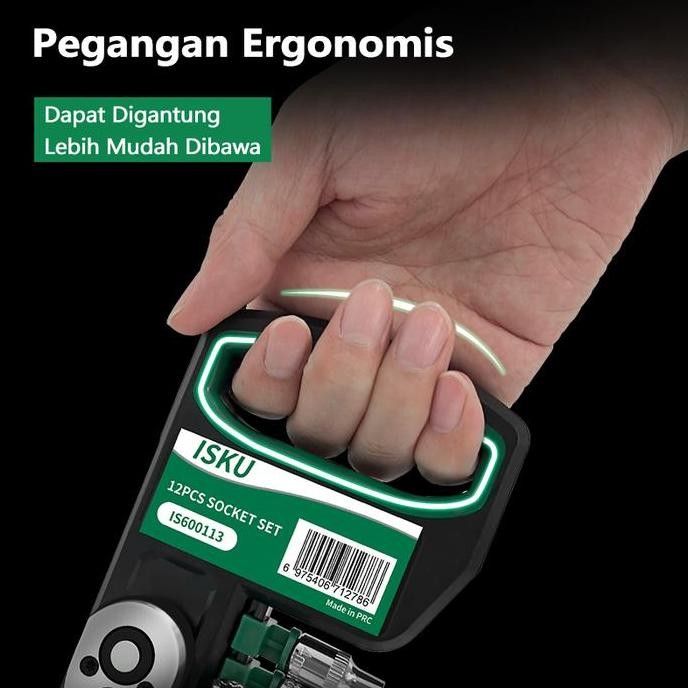 Isku Kunci Sock Set 12Pcs Drive Socket 1/2 Inch 72Gigi Mata Kunci Sok Kualitas Terbaik Harga Termura