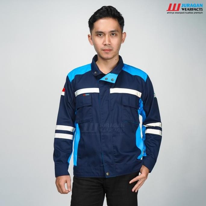 [Cod] Wearpack Safety Seragam Baju Kerja Lapangan Panjang Pria Wanita Model Semijaket Warna Biru Tos