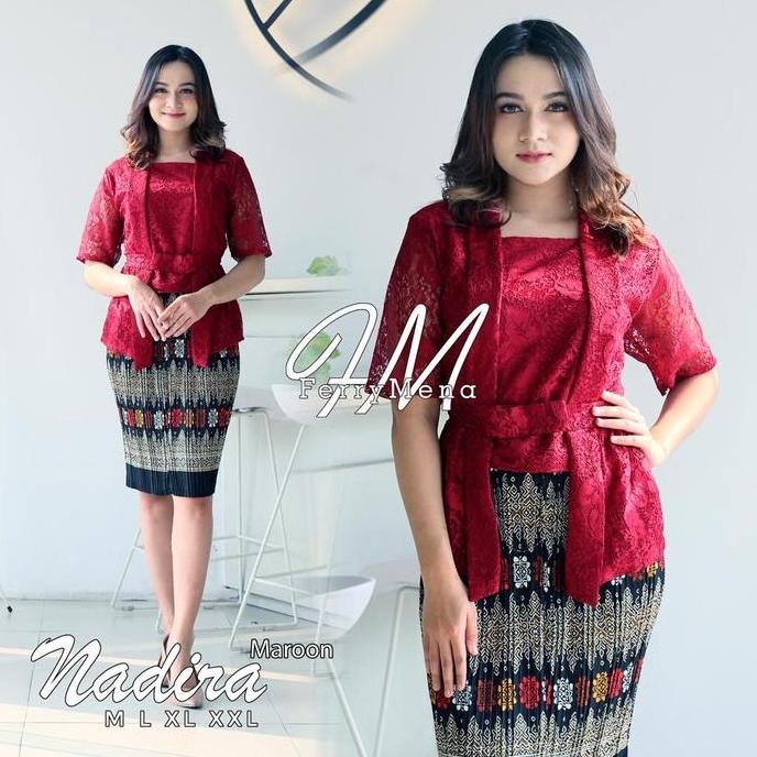 Setelan Kebaya Brokat Lengan Pendek / Kebaya Kutubaru / Rok Pendek